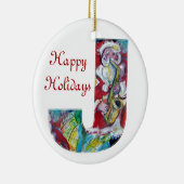 J BRIEF/SANTA EN SAX, CHRISTMAS PARTY MONOGRAM KERAMISCH ORNAMENT (Rechts)