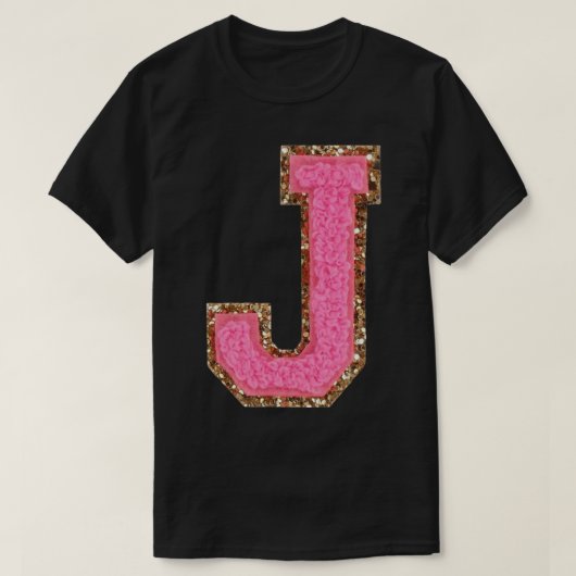 J - Bubblegum Glitter Varsity Letter Patches Stick T-shirt (Design voorkant)