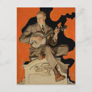 J.C. Leyendecker Banjo Speler 1920 Art Deco Kunst Briefkaart