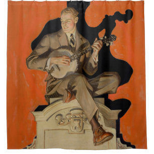 J.C. Leyendecker Banjo Speler 1920 Art Deco Kunst Douchegordijn