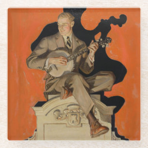 J.C. Leyendecker Banjo Speler 1920 Art Deco Kunst Glazen Onderzetter
