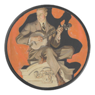 J.C. Leyendecker Banjo Speler 1920 Art Deco Kunst Hockey Puck