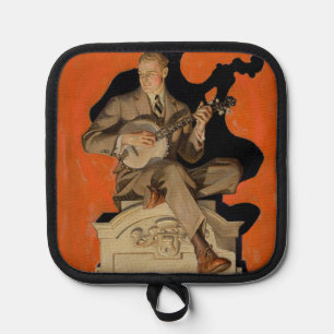 J.C. Leyendecker Banjo Speler 1920 Art Deco Kunst Pannenlap