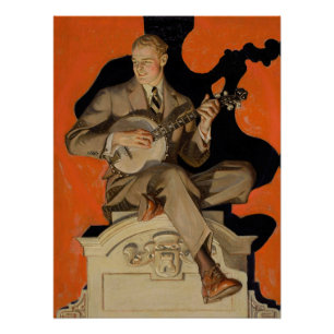 J.C. Leyendecker Banjo Speler 1920 Art Deco Kunst Perfect Poster