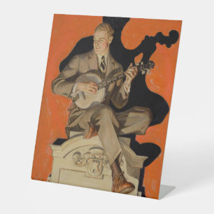 J.C. Leyendecker Banjo Speler 1920 Art Deco Kunst Reclamebord Met Voetstuk