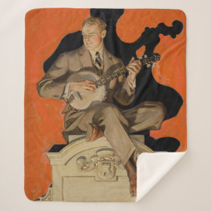 J.C. Leyendecker Banjo Speler 1920 Art Deco Kunst Sherpa Deken