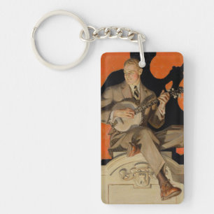 J.C. Leyendecker Banjo Speler 1920 Art Deco Kunst Sleutelhanger
