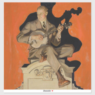 J.C. Leyendecker Banjo Speler 1920 Art Deco Kunst Sticker
