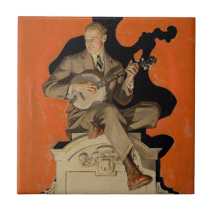 J.C. Leyendecker Banjo Speler 1920 Art Deco Kunst Tegeltje