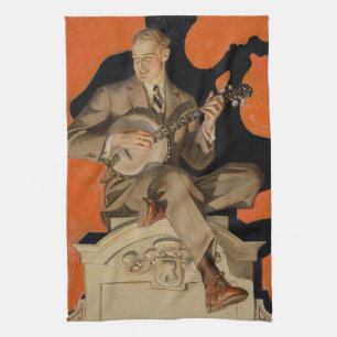 J.C. Leyendecker Banjo Speler 1920 Art Deco Kunst Theedoek