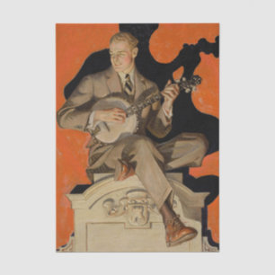 J.C. Leyendecker Banjo Speler 1920 Art Deco Kunst Tissuepapier