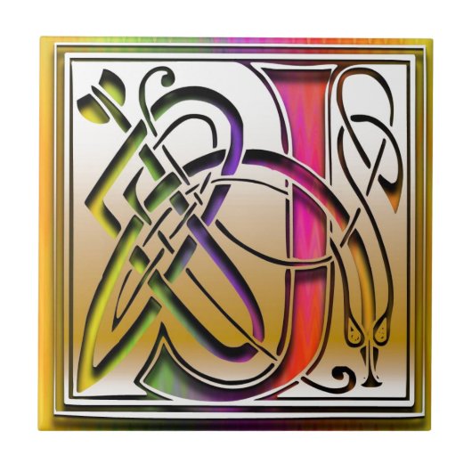 J Celtic Rainbow Custom Monogram Tile Tegeltje (Voorkant)