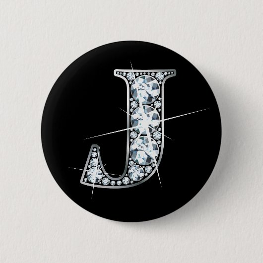"J" Diamond Bling Button (Voorkant)
