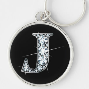"J" Diamond Bling Sleutelhanger