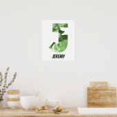 "J" Dinosaur Waterverf Green Child's Name Poster (Keuken)