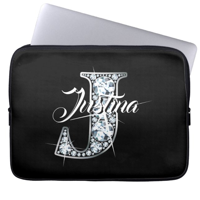 J Faux Diamond Bling Monogram Laptop Sleeve (Voorkant)