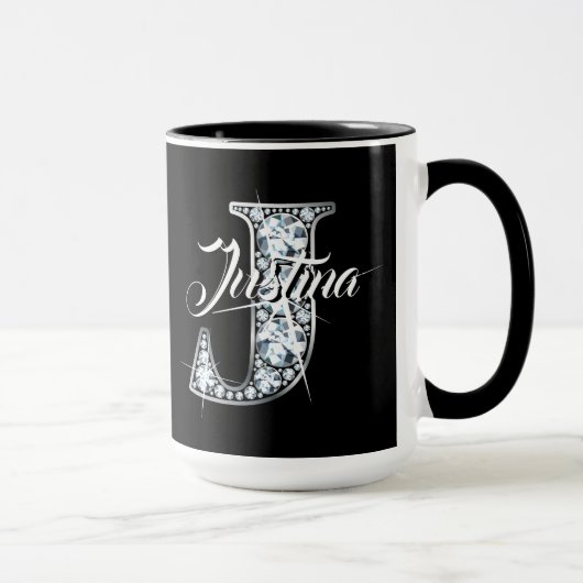 J Faux Diamond Bling Monogram Mok (Rechts)