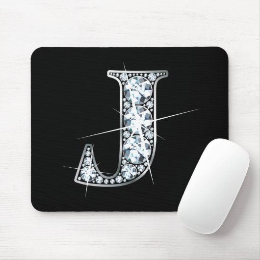 "J" Faux-"Diamond Bling" Mousepad Muismat (Met muis)