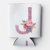 J, Floral Monogram initiaal, waterverf bloem Blikjeskoeler (Voorkant)