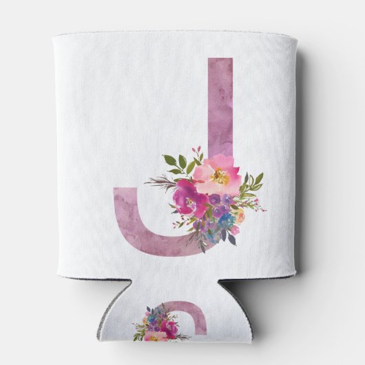 J, Floral Monogram initiaal, waterverf bloem Blikjeskoeler (Achterkant)