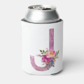 J, Floral Monogram initiaal, waterverf bloem Blikjeskoeler (Blikje Achterkant)