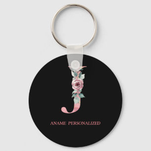 J Floral Monogram Name Letters Roze Agate Sleutelh Sleutelhanger
