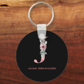 J Floral Monogram Name Letters Roze Agate Sleutelh Sleutelhanger (Voorkant)