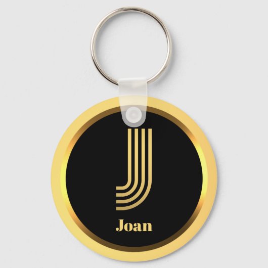 J Gold Monogrammed Letter persoonlijk Sleutelhanger (Voorkant)