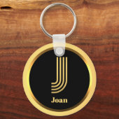 J Gold Monogrammed Letter persoonlijk Sleutelhanger (Voorkant)