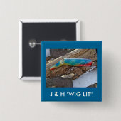 J & H "WIG LIT"  zoutwaterproducten Vierkante Button 5,1 Cm (Voorkant /achterkant)