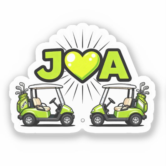 J Heart A Cute Golf Cart Couple's Monogram Sticker (Voorkant)