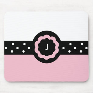 J:: Het monogram J stippelde Roze & Witte Mousepad Muismat
