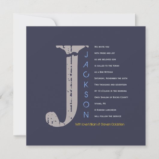 J Initiaal Collectie Bat Bar Mitzvah Uitnodiging (Voorkant)