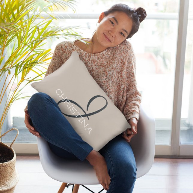 J Initiaal Persoonlijke benaming Neutral Taupe Tan Accent Kussen (J Initial Personalized Name Neutral Taupe Tan Accent Pillow)