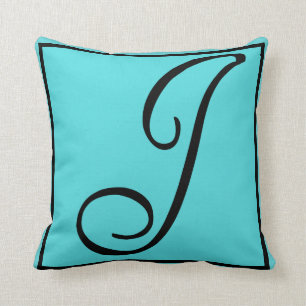 J INITIAAL PILLOW - Letter J over Aqua Background Kussen
