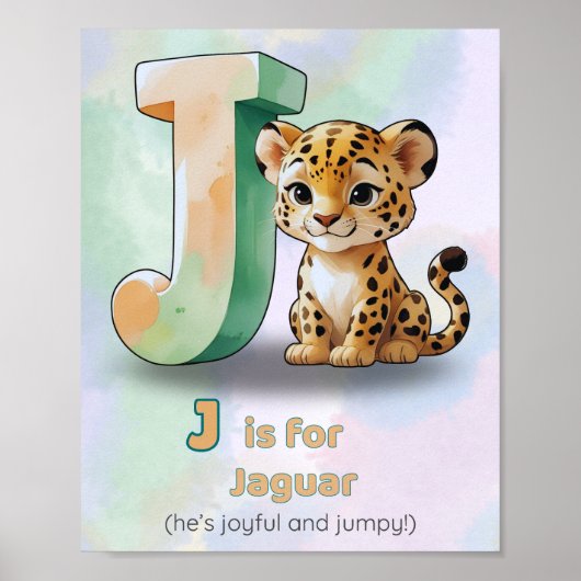 J is for Jaguar – Jungle Animal Alphabet Print for (Voorkant)
