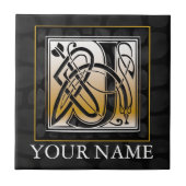 J "Jouw naam" Celtic Black Stone Monogram Tile Tegeltje (Voorkant)