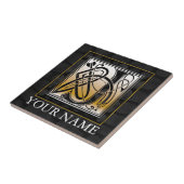 J "Jouw naam" Celtic Black Stone Monogram Tile Tegeltje (Zijkant)