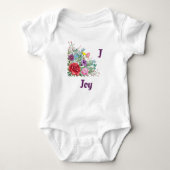 J Joy Personaliseer Letternaam, Roos Bloemen Romper (Voorkant)