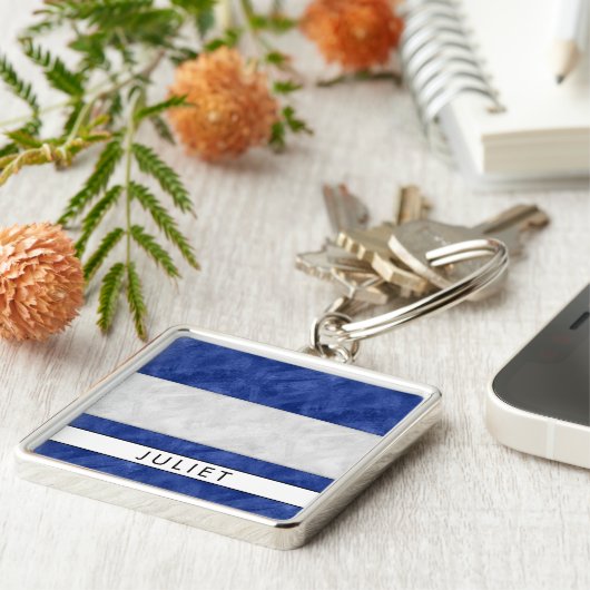 J Juliet Nautical Signal Flag + Jouw naam Sleutelhanger (Zijkant)