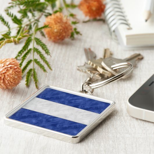 J Juliet Waterverf Nautical Signal Maritime Flag Sleutelhanger (Zijkant)