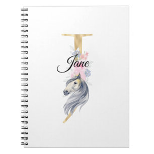 J letter gepersonaliseerde naam monogram met paard notitieboek