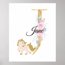 J letter gepersonaliseerde naam monogram met pony poster