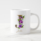 J Letter Gold Monogram | Paarse groene Floral Grote Koffiekop (Rechts)