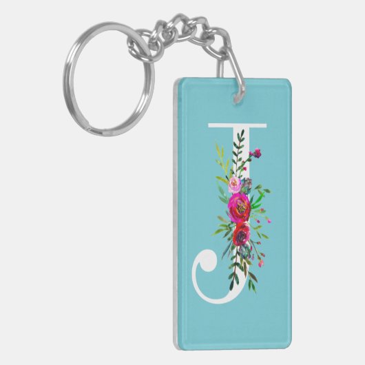 J Letter Initiaal Monogram Floral Custom Kleur Sleutelhanger (Voorkant Links)