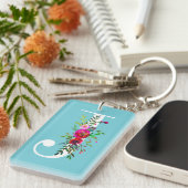 J Letter Initiaal Monogram Floral Custom Kleur Sleutelhanger (Voorkant Rechts)