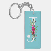 J Letter Initiële Monogram Bloem Kleur op Maat Sleutelhanger (Voorkant Links)