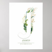 J Letter Monogram Gold Greenery Foliage Chic Poster (Voorkant)