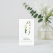 J Letter Monogram Gold Greenery Leaves Elegant Visitekaartje (Staand voorkant)