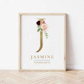 J Letter Monogram Naam Marsala Bloemenkwekerij Poster